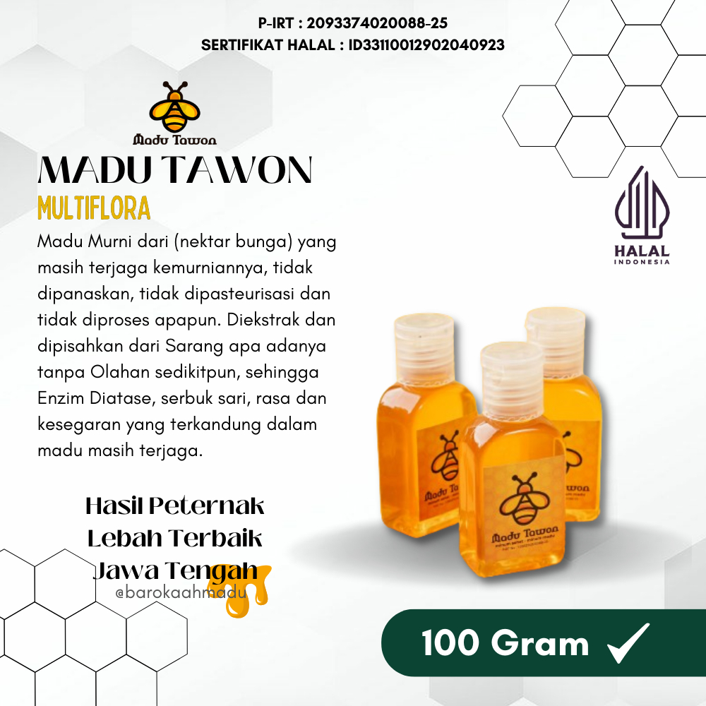 

Madu Asli 100% - Madu Murni Nektar Multiflora 100Gr - Pure Natural Raw Honey | Madu Tawon | HALAL - DINKES