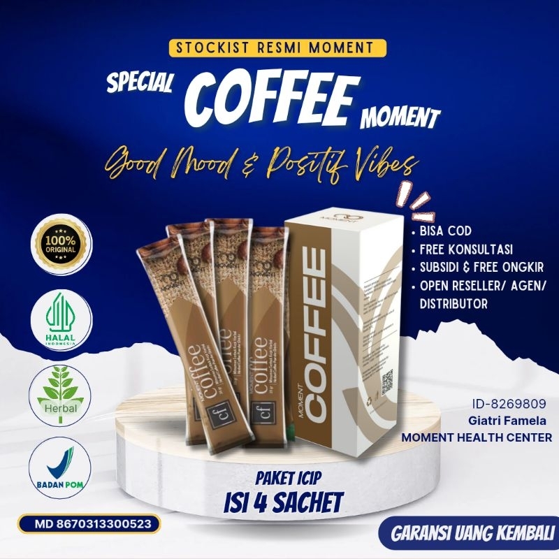 

MOMENT COFFEE KOPI HERBAL GINGSENG GUARANA PENAMBAH STAMINA AMAN UNTUK LAMBUNG / MAAG - PAKET ICIP