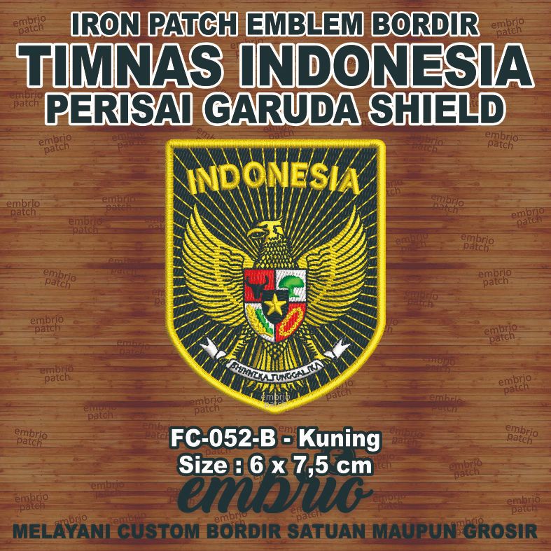 FC-052-B Emblem bordir logo jersey timnas indonesia patch timnas garuda - Kuning - 6x7,5cm - Embrio 