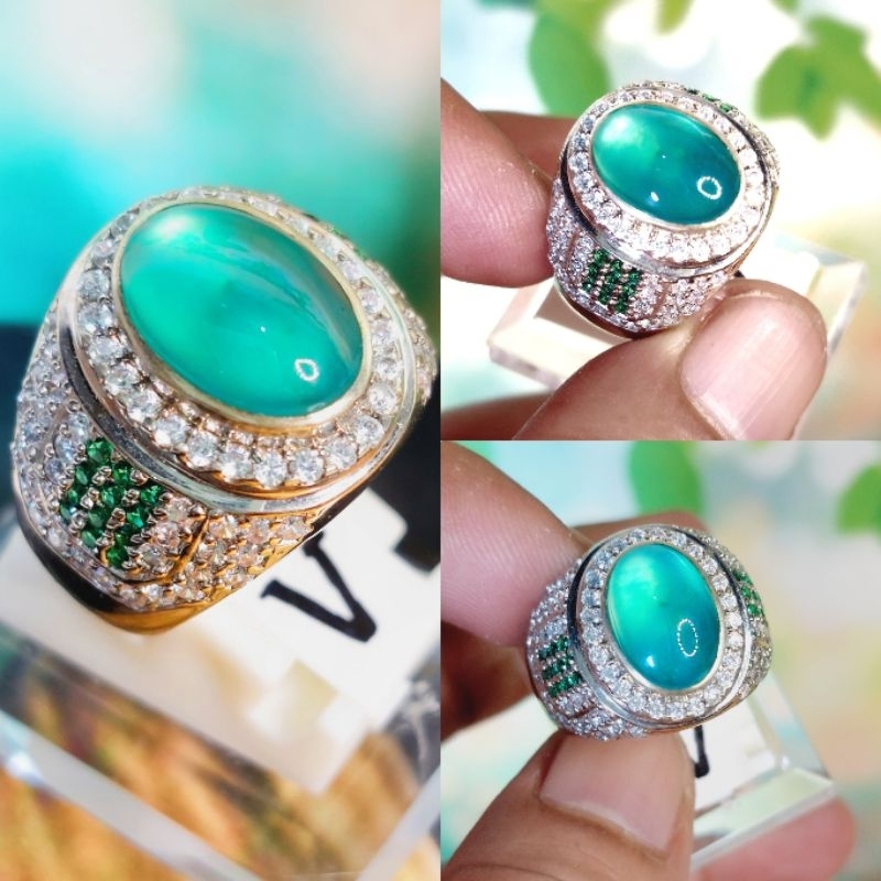 CINCIN BATU BACAN DOKO CRYSTAL SUPER BERGIWANG ◇ RING PERAK