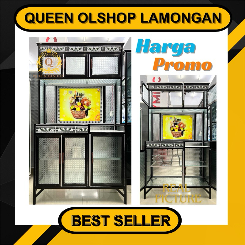 [PROMO] Lemari Rak Piring Almini Aluminium Keramik Hitam Wajik Jumbo