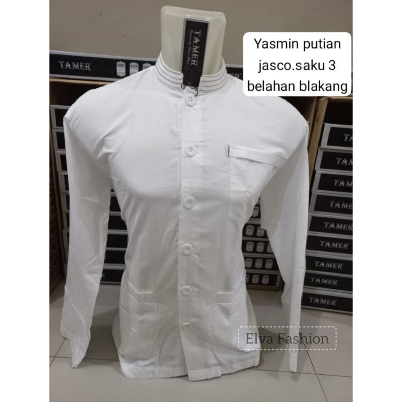 Baju Koko Takwa Pria Tamer Jasco Bordir Putih Polos Katun Premium Yasmin