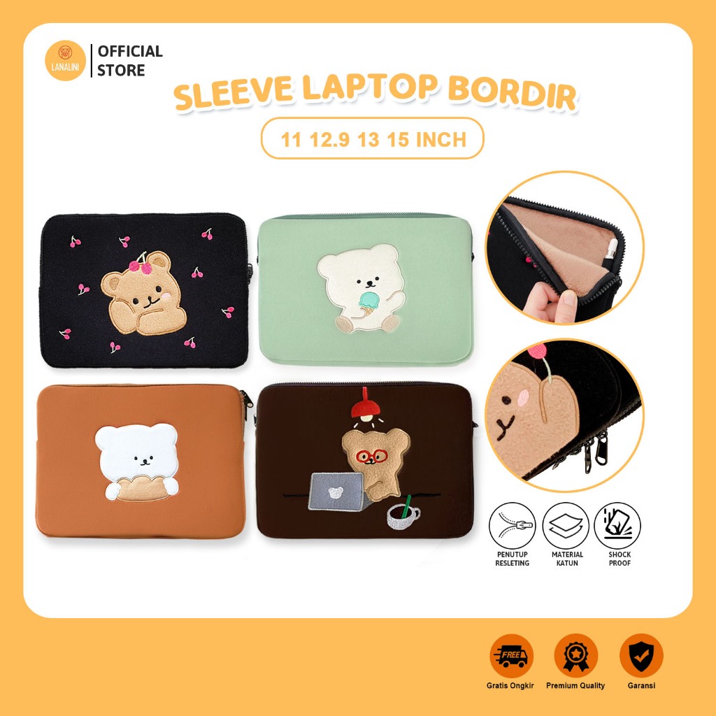 Tas Laptop Microsoft Surface GO Sleeve Pouch Clutch Soft Case Puffy Bordir Lucu Shockproof Bag Cover