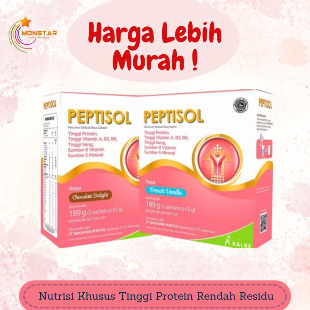 

MONSTAR - Susu Peptisol 190gr vanila coklat pasca sakit operasi