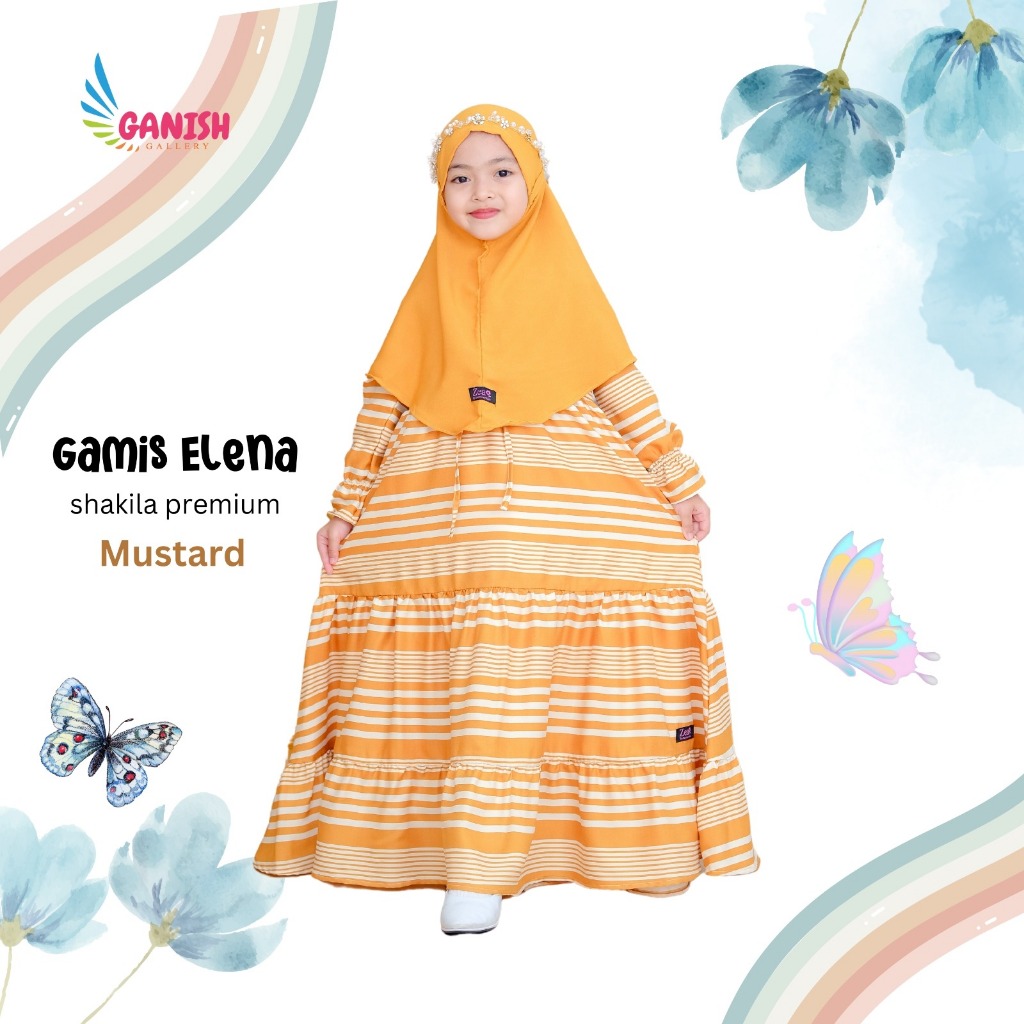 Gamis Anak Perempuan Syari Remaja Muslim Baju Lebaran Elena Set Hijab Premium