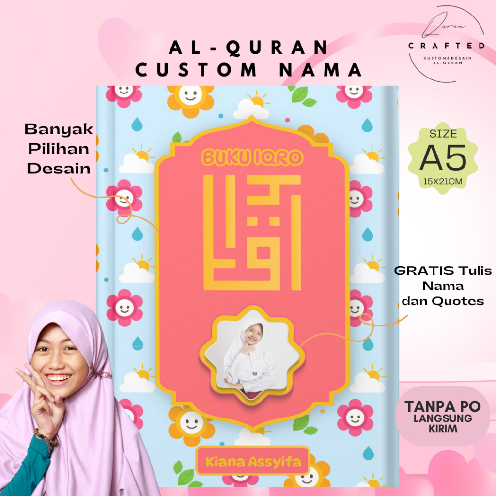 Derosa Quran Iqra Anak Hard cover Warna Custom Nama | Iqra Hard Cover Custom | Iqra Custom | Iqra Ha