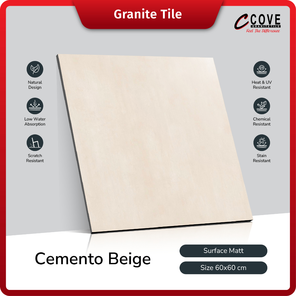 Cove Granite Tile Cemento Beige 60x60 Granit Lantai Outdoor Kamar Mandi