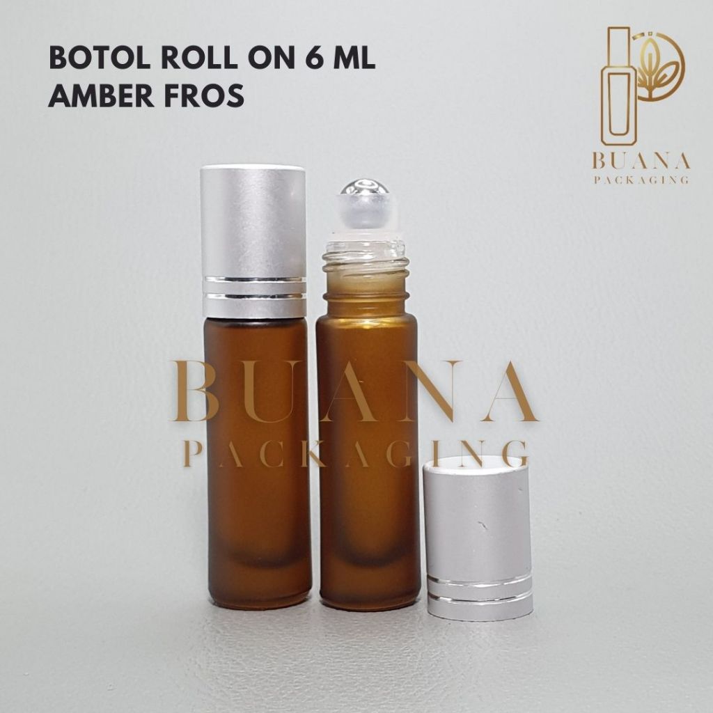 Botol Roll On 6 ml Amber Frossted Tutup Stainles Silver Matte Bola Stainles / Botol Roll On / Botol Kaca / Parfum Roll On / Botol Parfum / Botol Parfume Refill / Roll On 10 ml