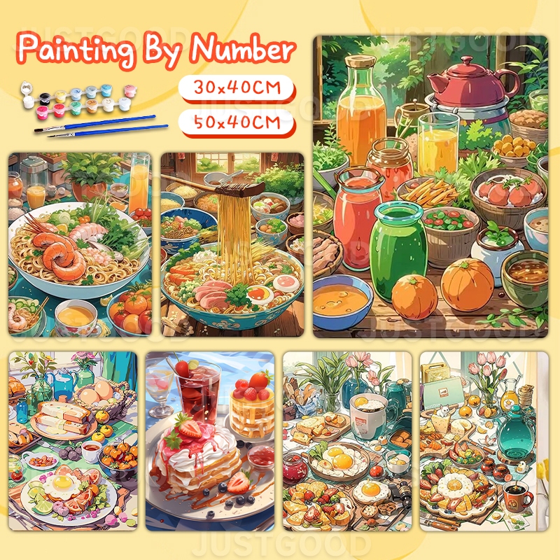 

PAINT BY NUMBER 40x50 CM Seri Makanan Yang Digambar Dengan Tangan KANVAS PAINTING KIT WITH FRAME SIAP LUKIS