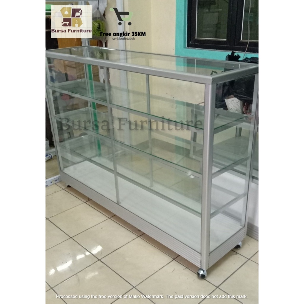 Etalase Kaca 4 susun Ukuran 150x40x100/Etalase/Rak Etalase/Etalase Sembako/Etalase alumunium/FREE ON