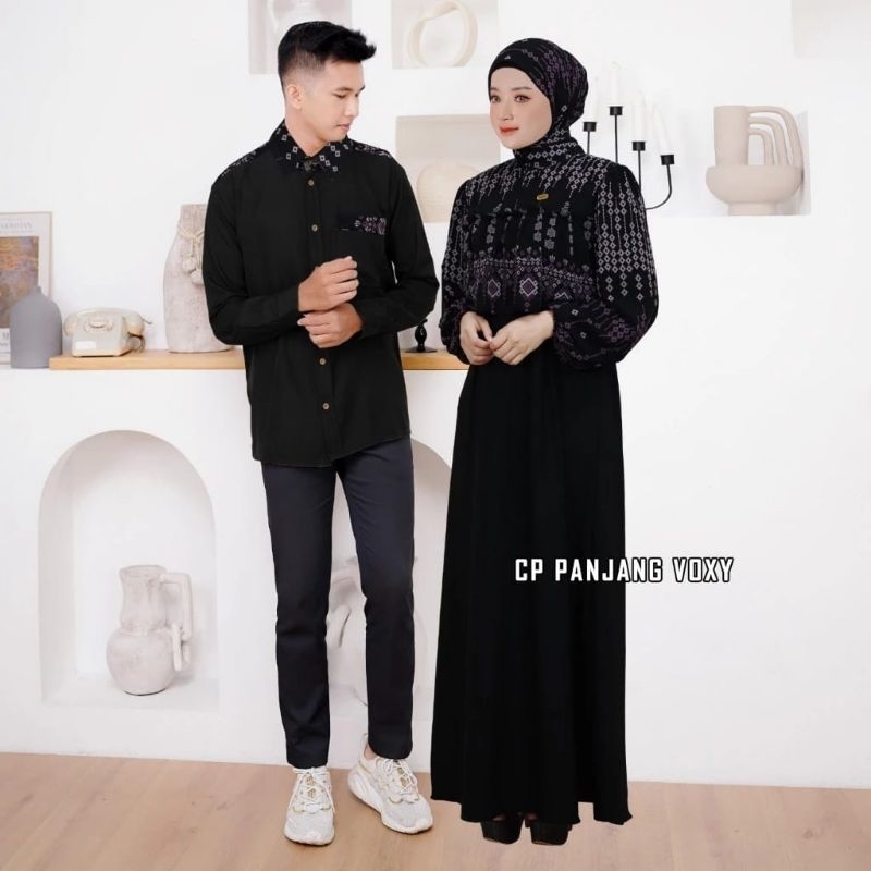 Knwshop Hitam Gamis Couple Lebaran Rempel