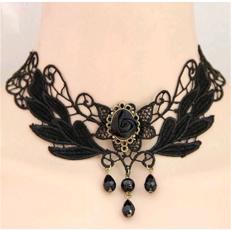 KALUNG CHOKER HITAM RENDA ESTETIK GAYA UNIK