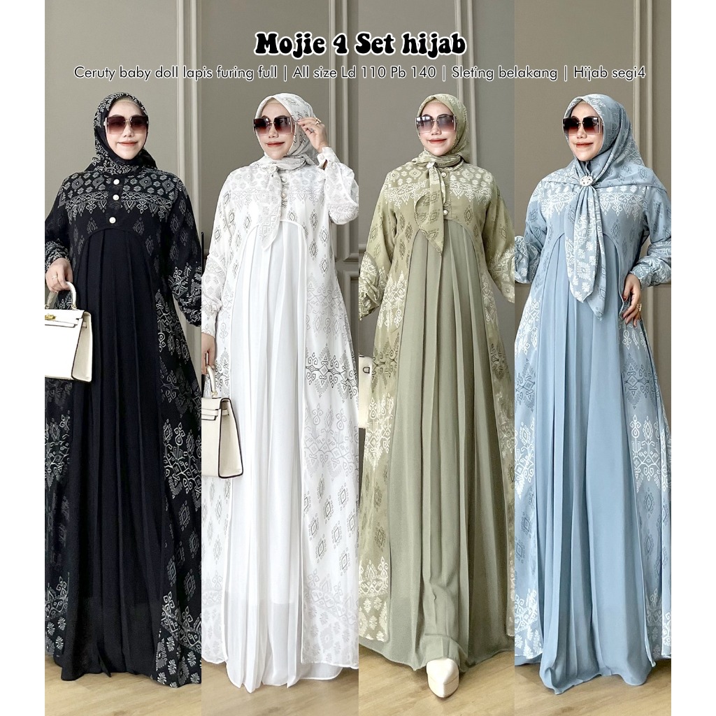ILYA Fs - MOJIE 4 Baju Gamis Set Hijab Motif Etnik Ceruty baby doll premium Terlaris Seragam best se