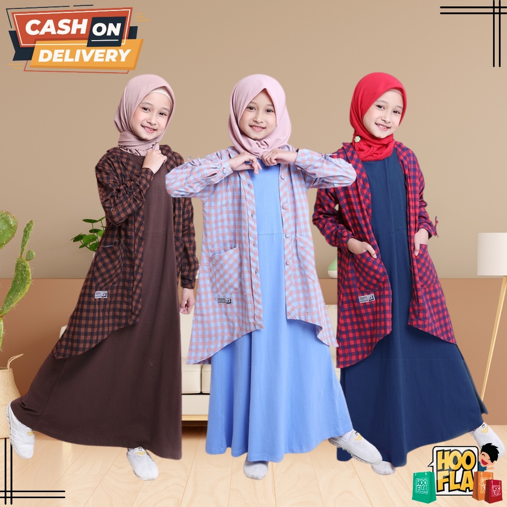 Baju Muslim Anak Perempuan Umur 3 4 5 6 7 8 9 10 11 12 13 14 15 16 Tahun Setelan Inner Outer