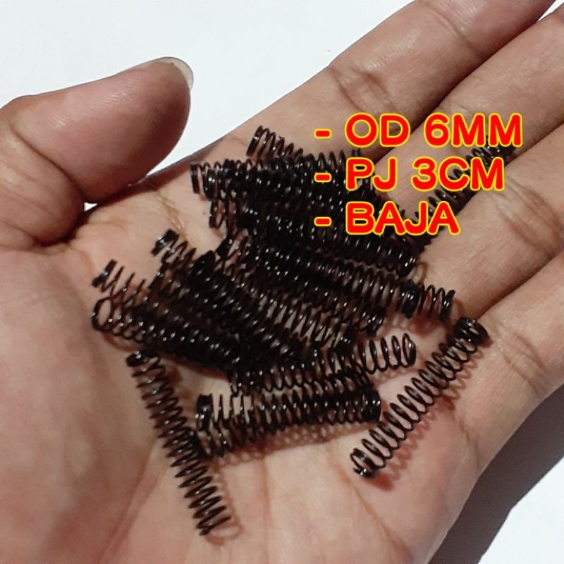 Per tekan pegas tekan Od 6mm pj 3cm baja 0.6mm