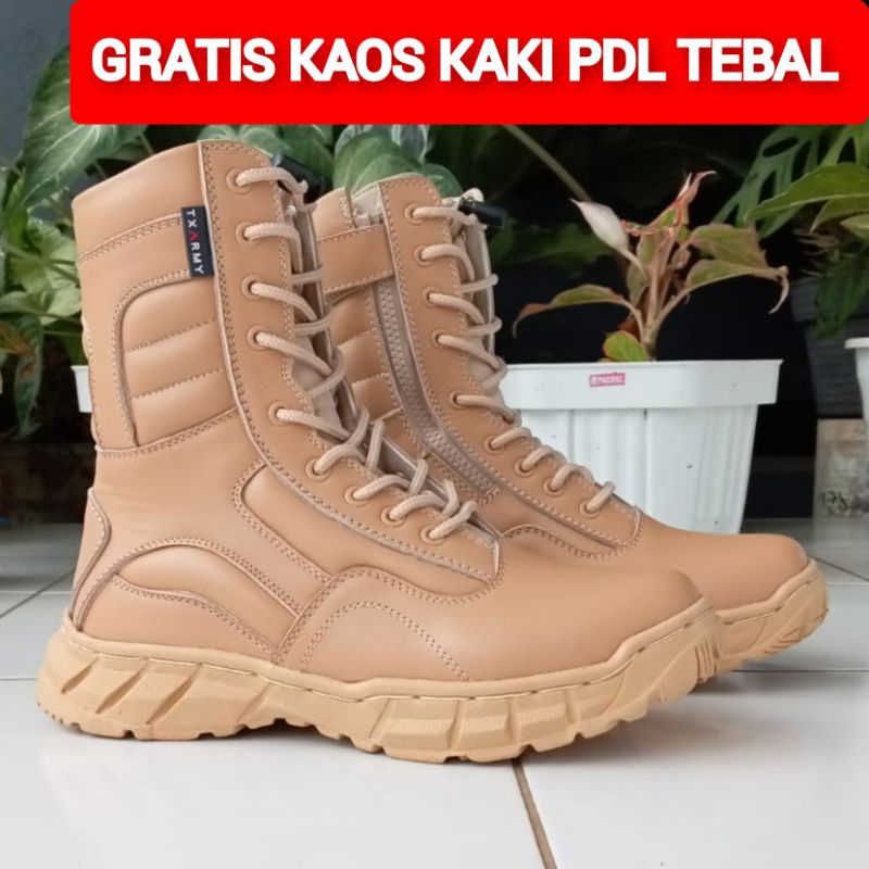 Sepatu PDL Lgr Cream Gurun Kulit Sapi Asli Berkualitas Merk Txarmy Sepatu PDL Satpol PP Kemenhan