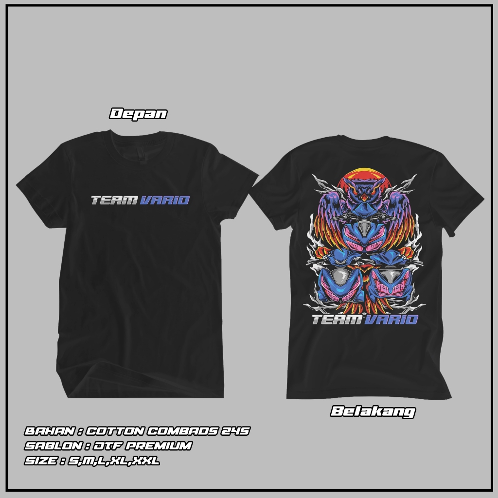 [Bisa COD] Kaos Team Vario Owl Original Merchandise | Kaos Katun 24s Asli | Baju Kaos Viral Vario Ga