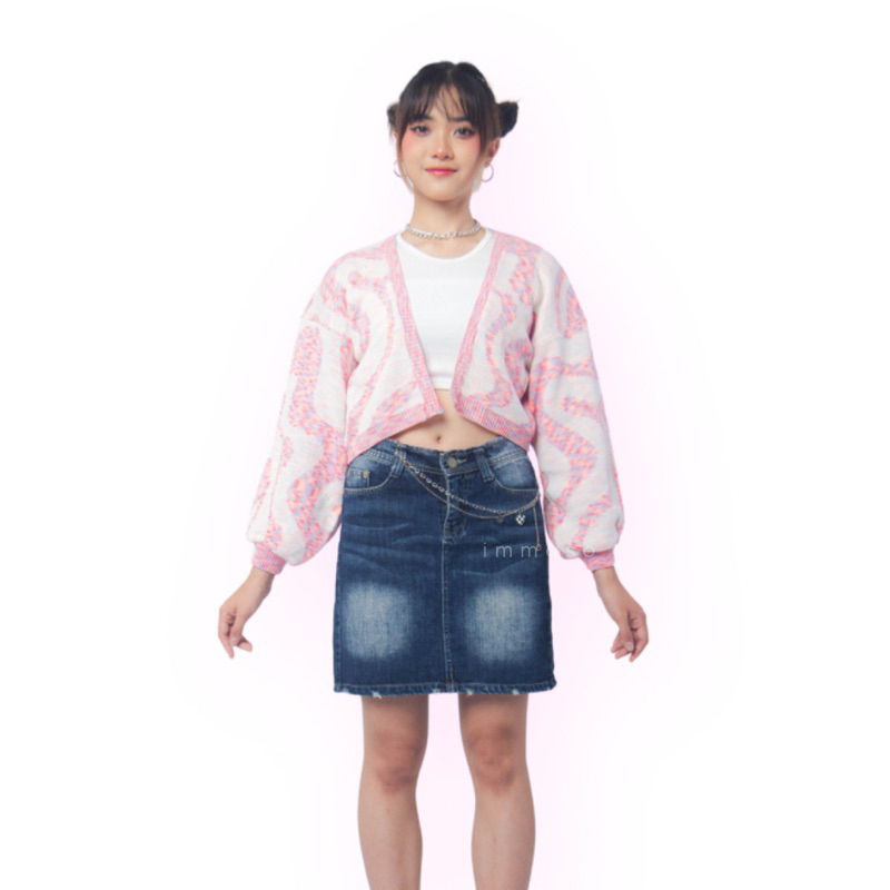 IMMASO | Areum Candy Rainbow Cardigan Crop Top - Knitwear - Rajut Motif