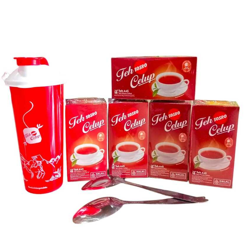 

PAKET HEMAT 5 BOX TEH CELUP SOSRO + BOTOL TUMBLER + 2 PCS SENDOK