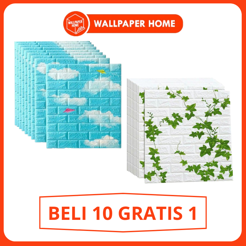 (Beli 10 Gratis 1) Wallpaper Dinding Foam 3D Motif Awan & Daun Rambat 70x77cm