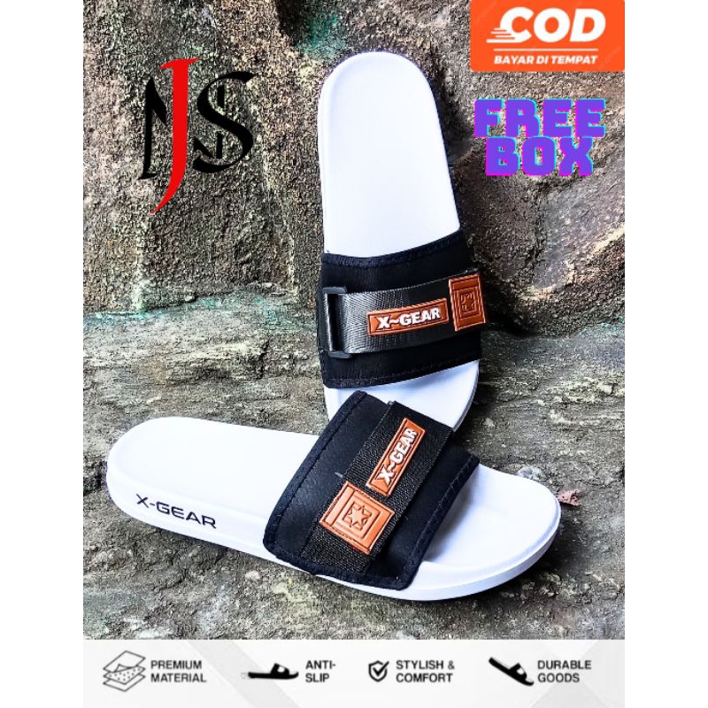 Sandal Slop Pria Dan Wanita/ Sandal Slip On Free Box X-GEAR (Sol Putih)
