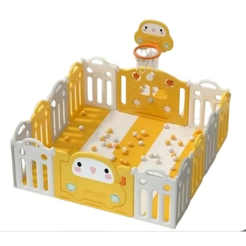 Pagar bayi Pagar bermain anak Yellow car playfence + basketball