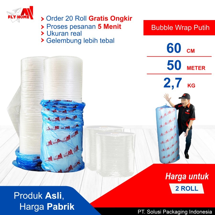 

FLYHOME Bubble wrap putih 2,7kg potongan 30cm 2 roll besar 30x50meter