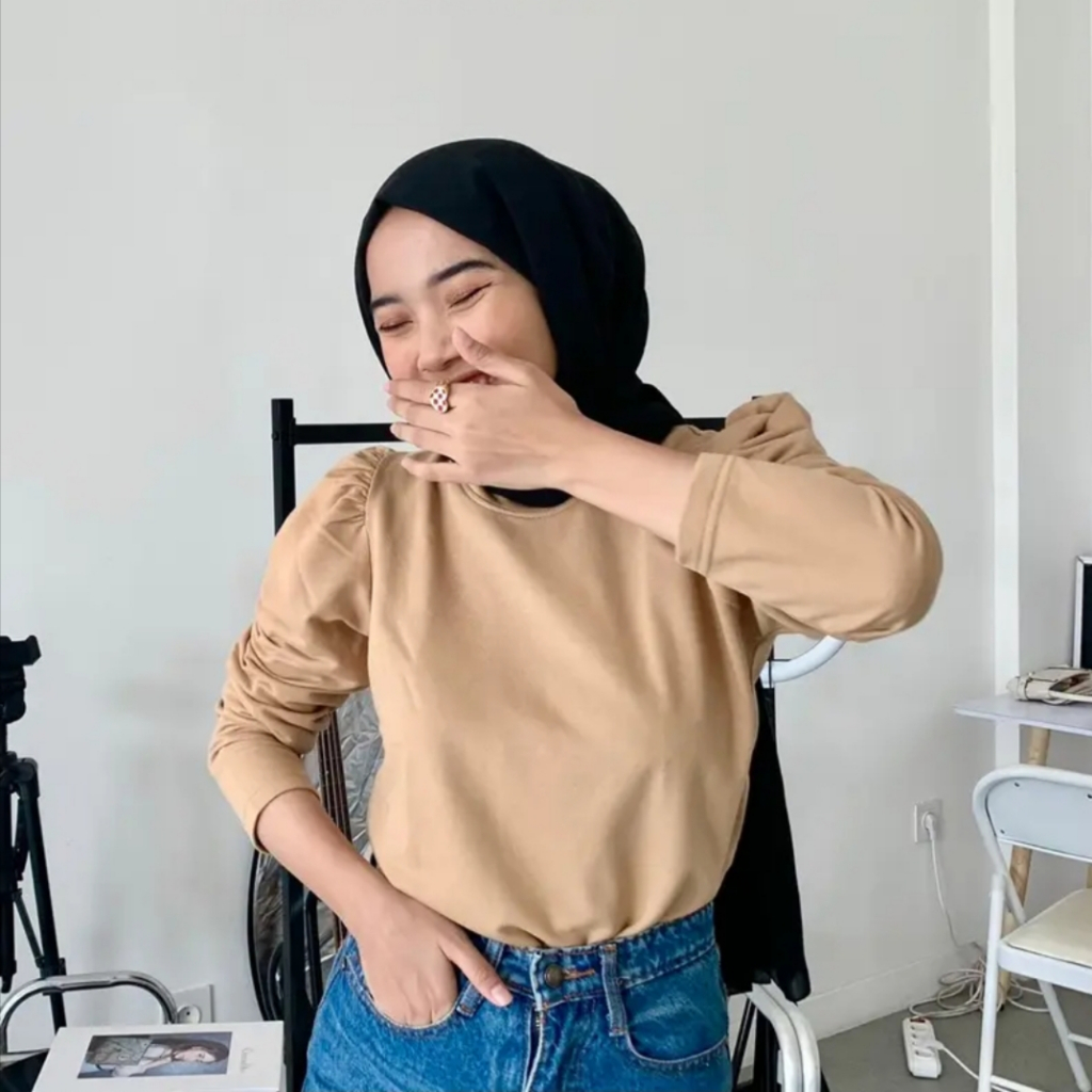Puffy Shoulder Top Baju atasan Wanita Model Lengan Balon Korea Style