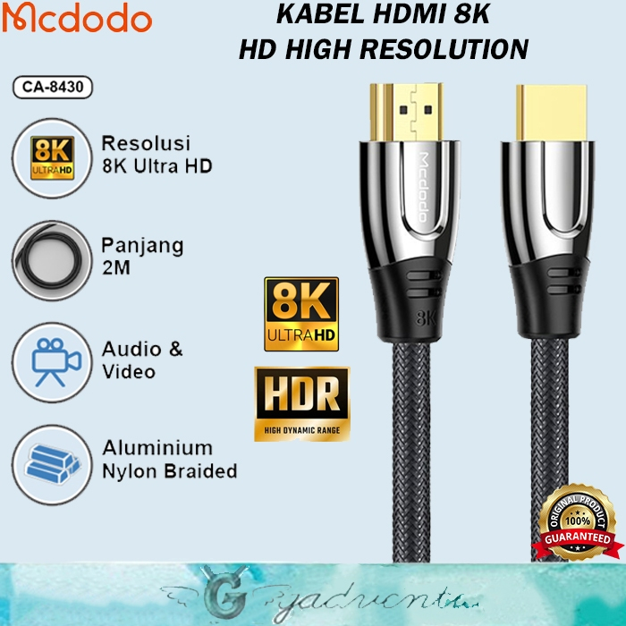 Mcdodo Ca-127 Kabel Hdmi To VGA / Hdmi to Hdmi / VGA to VGA Hd 4k 8k Display Cable Converter Audio Video Ps4 Pc Laptop Komputer Sambungan Layar Monitor Premium Nylon Braided-HDMI To HDMI 8K 2M