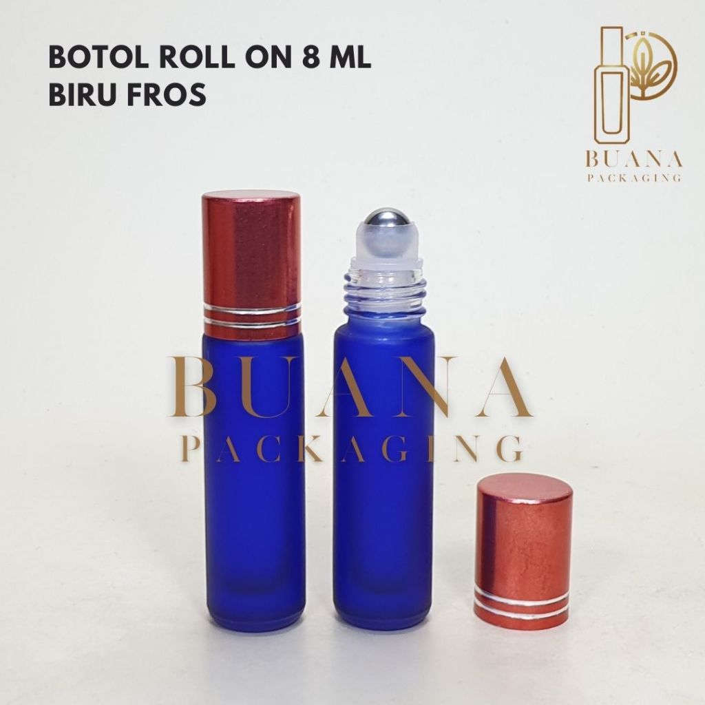 Botol Roll On 8 ml Biru Frossted Tutup Stainless Merah Shiny Bola Stainles / Botol Roll On / Botol Kaca / Parfum Roll On / Botol Parfum / Botol Parfume Refill / Roll On 10 ml