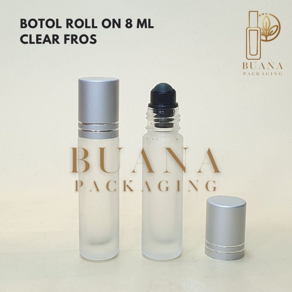Botol Roll On 8 ml Clear Frossted Tutup Stainles Silver Matte Bola Plastik Hitam / Botol Roll On / Botol Kaca / Parfum Roll On / Botol Parfum / Botol Parfume Refill / Roll On 10 ml