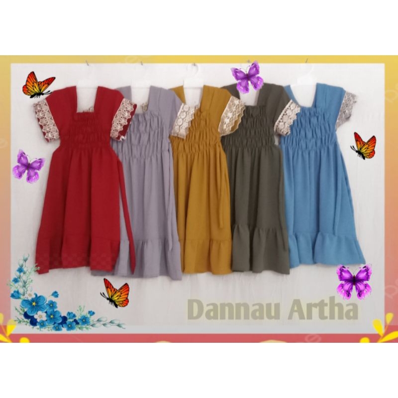 DRES ANAK PEREMPUAN KEKINIAN || DRES KERUT RENDA || DASTER SMOK RENDA