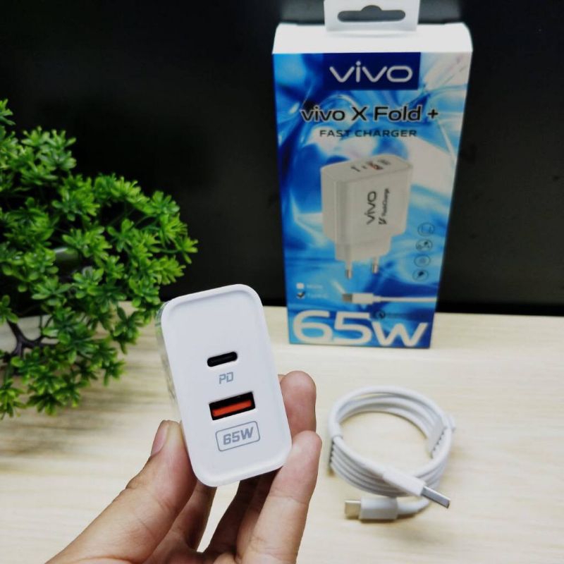 CHARGER TC ORI 100 VIVO X FOLD 65 WATT BATOK 2 USB  ( USB + TYPE-C ) SUPPORT FAST CHARGING