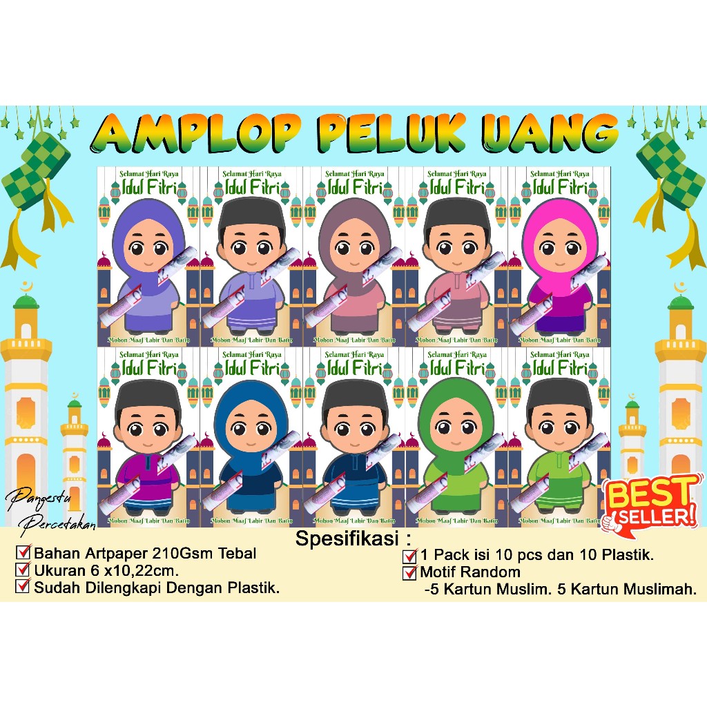 

10 PCS AMPLOP LEBARAN PELUK PREMIUM / AMPLOP LEBARAN VIRAL / AMPLOP LEBARAN PELUK ISI 10PCS