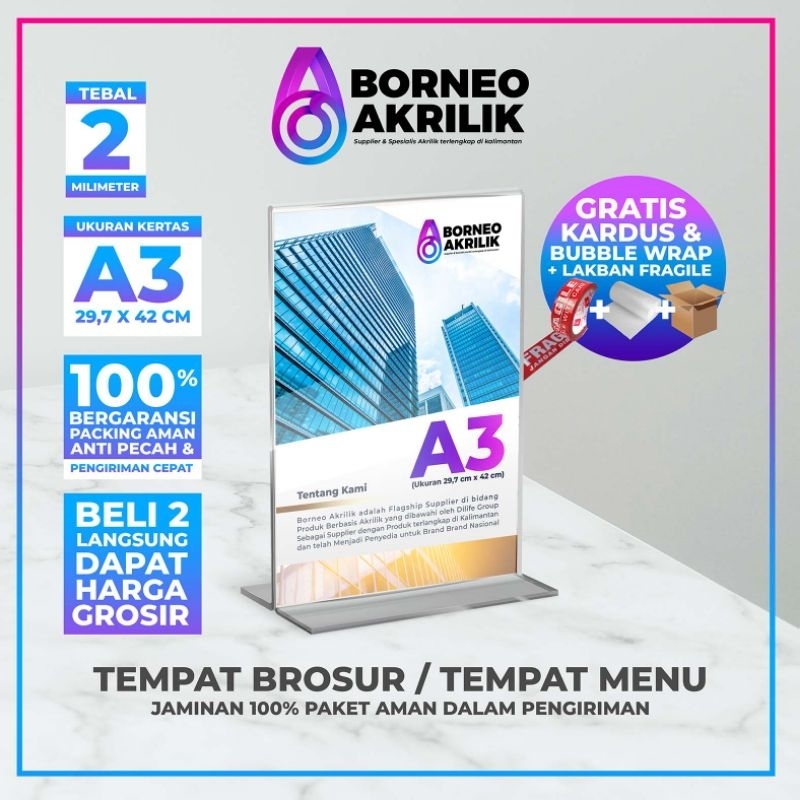 STANDING AKRILIK A3 TEMPAT MENU AKRILIK A3 AKRILIK UKURAN A3 WADAH QRIS TEMPAT QRIS TEMPAT MENU PLAK