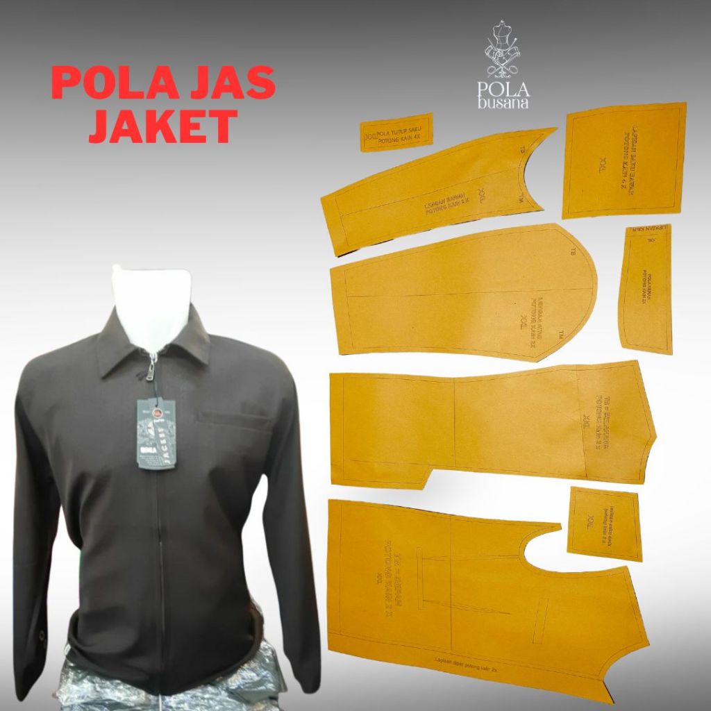 Pola Jahit Jasket Jaket Semi Jas Pola instan siap pakai