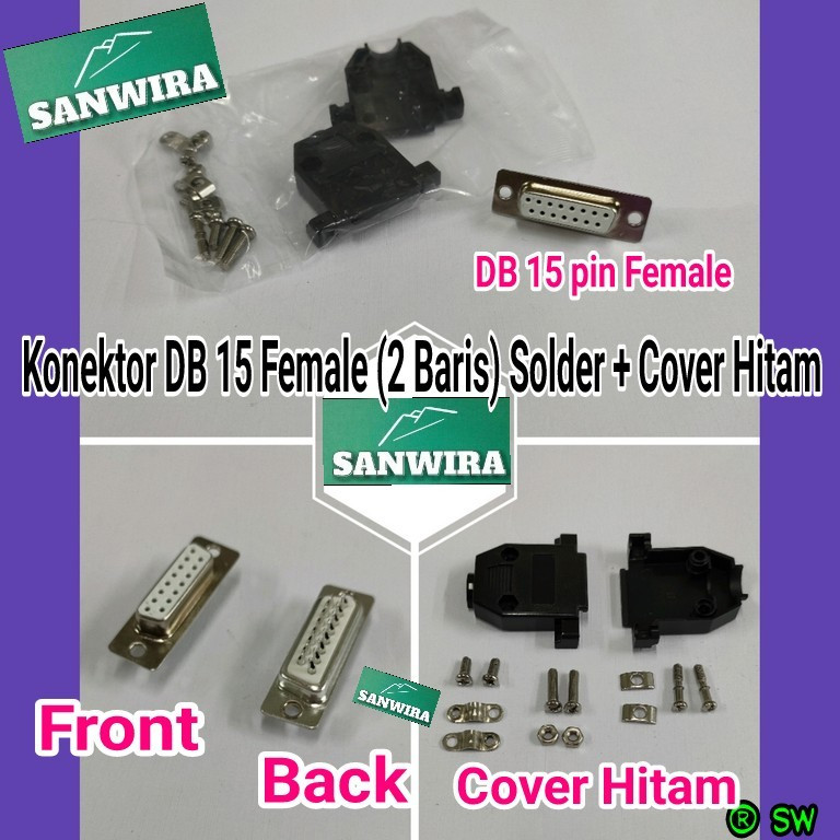 Konektor DB 15 FEMALE 2 baris cover hitam plastik / Konektor DB15 Female 2 baris kover plastik / Con