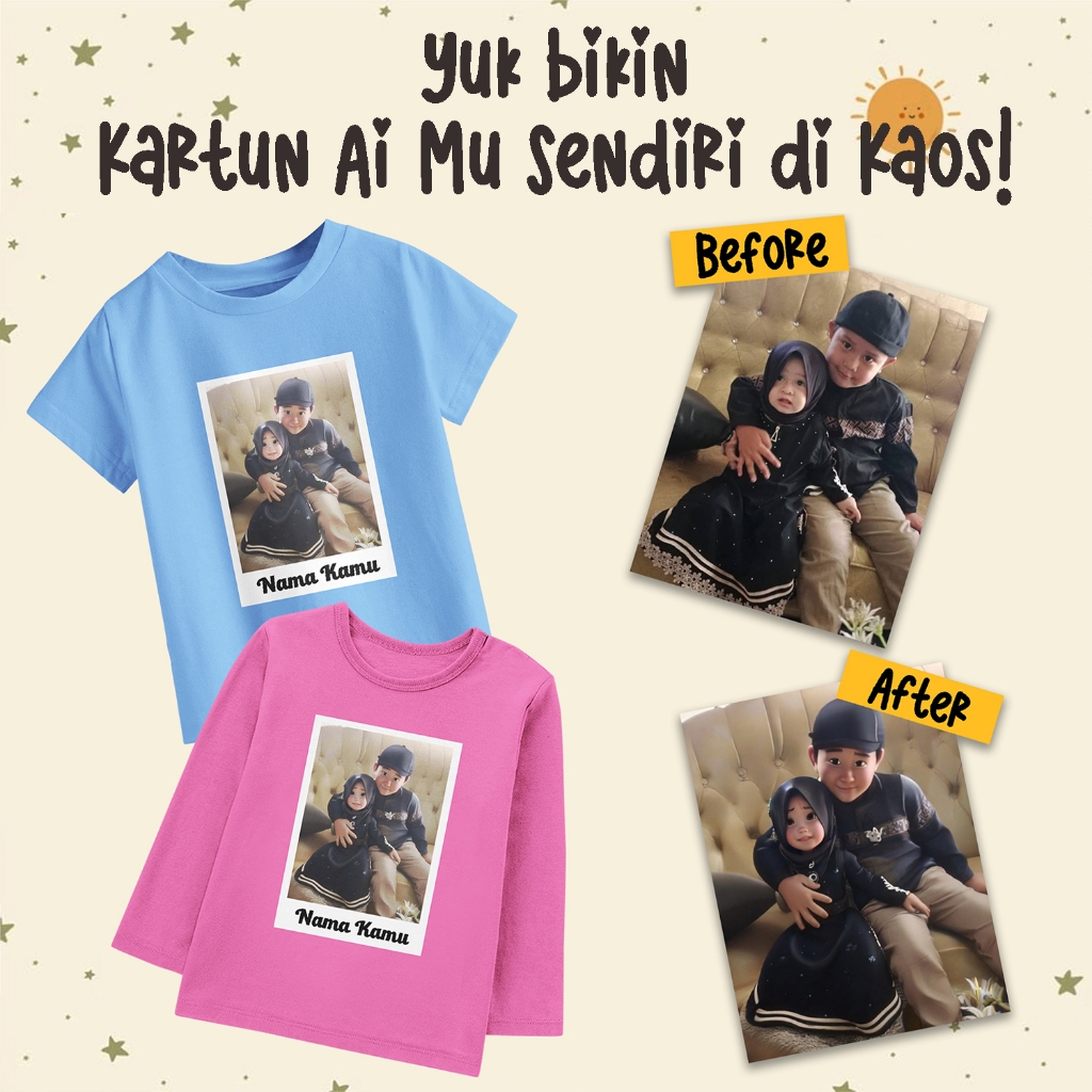 Custom Kaos Foto AI Anak Dewasa Unisex Lengan Panjang Pendek