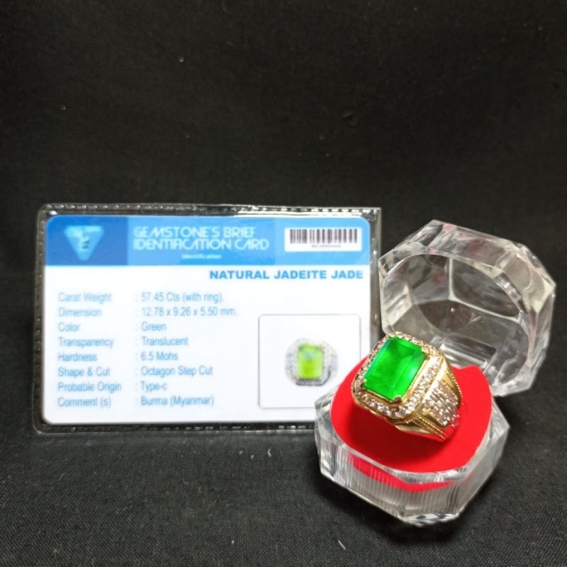 CINCIN BATU GIOK ASLI BURMA/JADEITE JADE HIGH QUALITY BERSERTIFIKAT LAB SIAP PAKAI