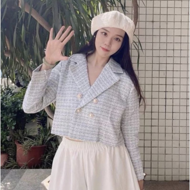 AI WARDROBES - CAROL TWEED CROP BLAZER PREMIUM IMPORT - OITER BLAZER CROP TWEED PREMIUM CASUAL KOREA