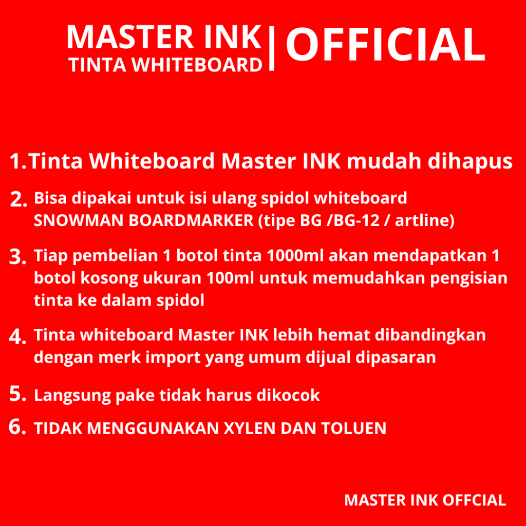 

RB Tinta Spidol Whiteboard Master INK Tinta Isi Ulang Spidol Master INK HITAM 1000ml