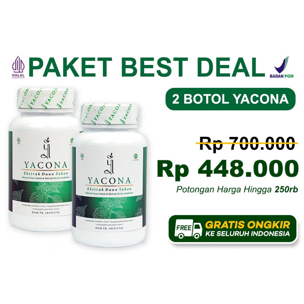 2 botol yacona 60 kapsul obat pancreas diabetes