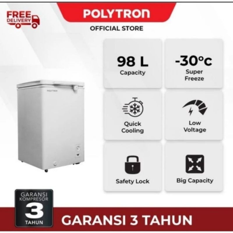 POLYTRON Chest Freezer 100 Liter PCF 118 Freezer Box Polytron 100L