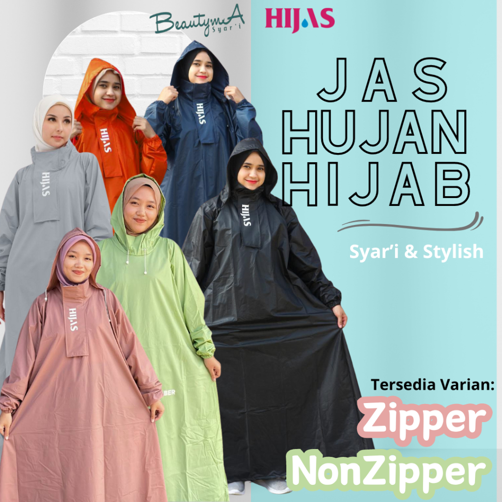HIJAS | Jas Hujan Wanita Gamis Panjang Tebal Muslimah Tahan Air  Jumbo Wanita Fit To XXL