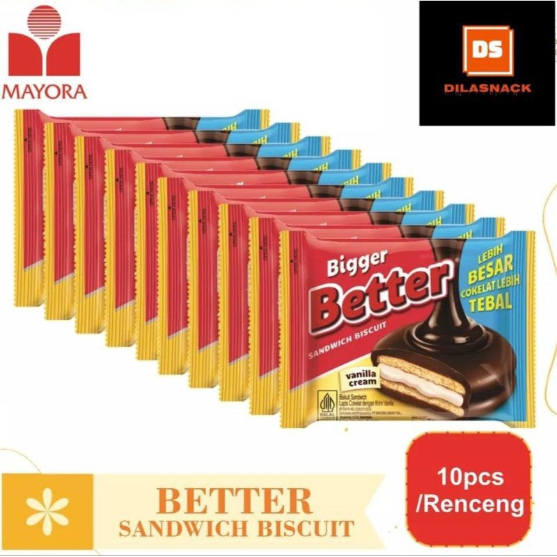 

Biskuit Better Bigger rentengan isi 10 sachet beter coklat vanila cream sandwich biskuit