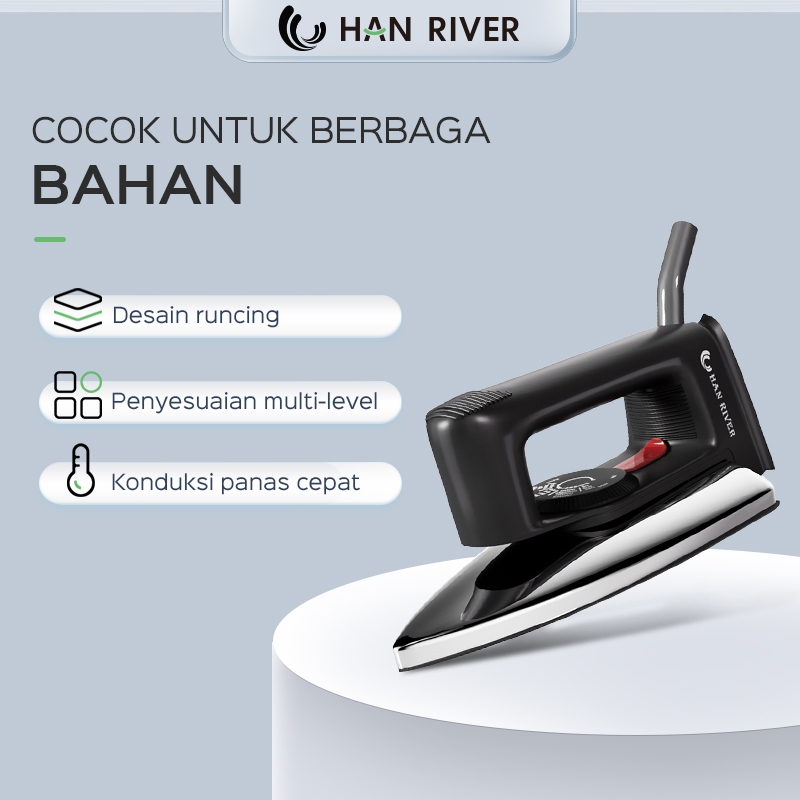 HAN RIVER Setrika HRYD02 Setrika kering bebas uap   Setrika listrik  rumah tangga-HITAM (300 w)