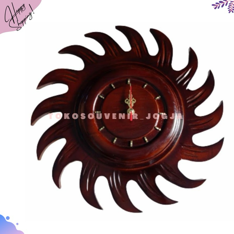 Jam Dinding Kayu Jati Model Matahari