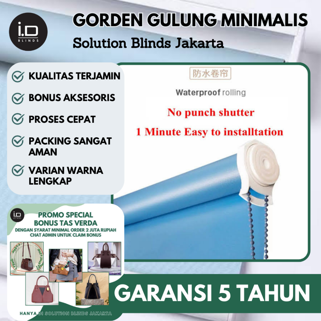 Gorden Gulung Minimalis Tirai Blind Gorden Roller Blind Premium