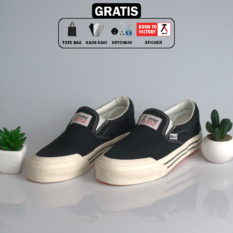 Sepatu akna slip on jatkopa – sepatu sneakers slip on casual wanita pria sneaker sekolah hitam