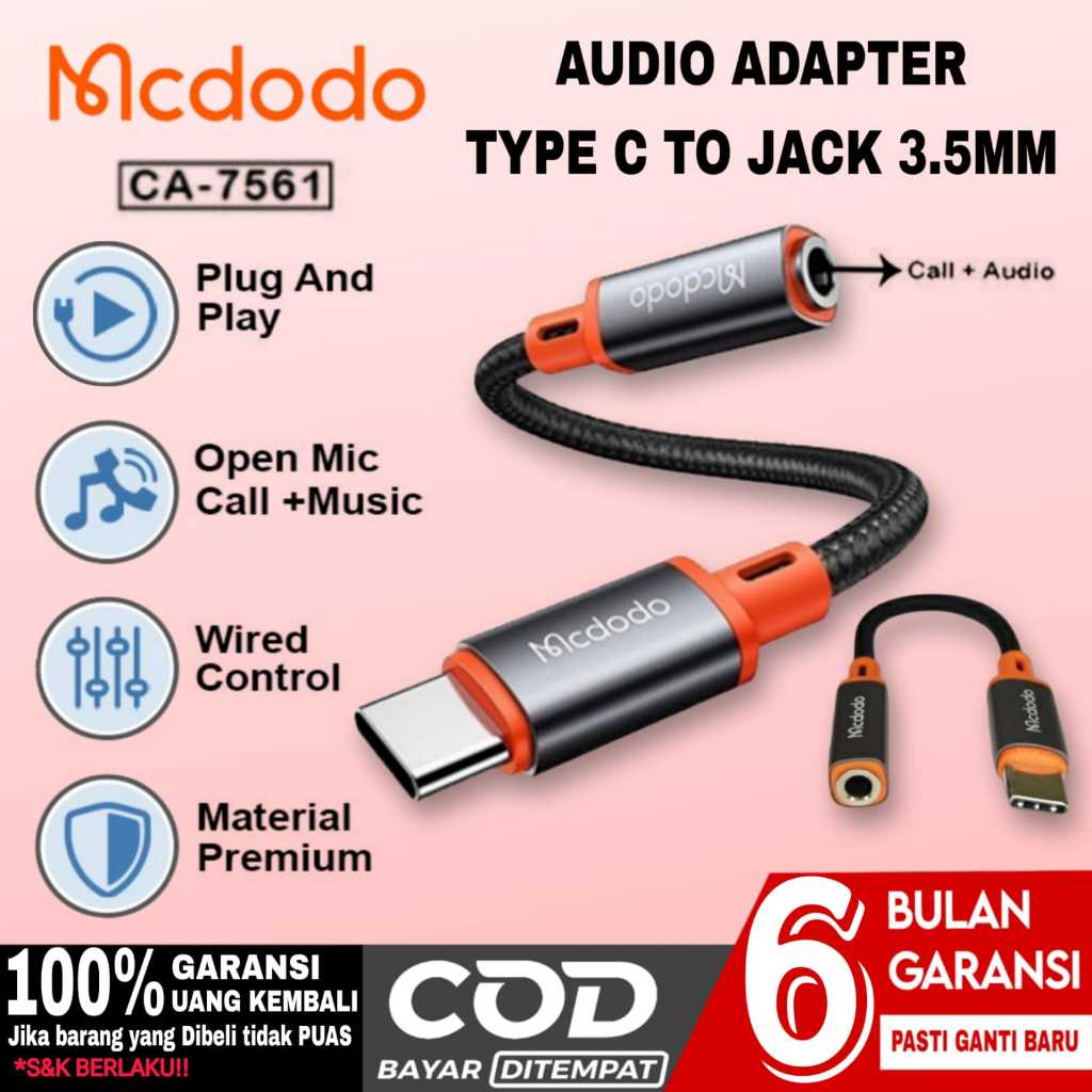 Mcdodo Kabel Audio Converter USB Type C to Earphone Handfree Jack 3.5mm Music+Call+Gaming CA-7561